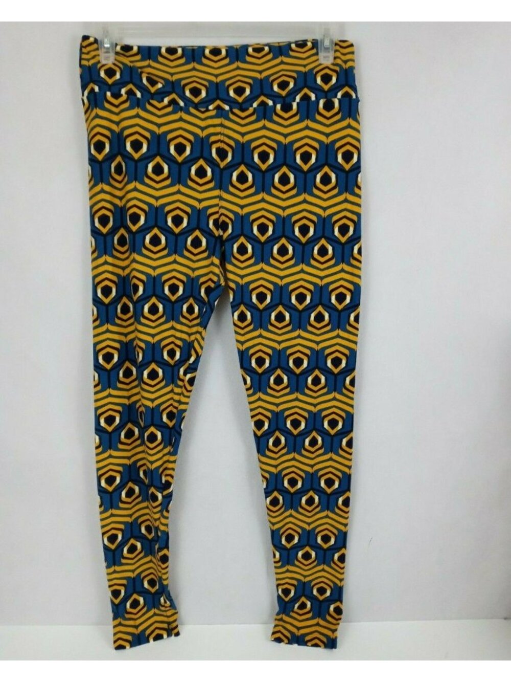 New LuLaRoe Tall & Curvy Leggings Blue With Beautiful Gold Unique Design